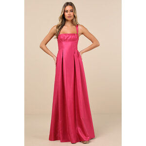 Lulus Aura Shiny Magenta Taffeta Maxi Dress With Pockets NEVER WORN